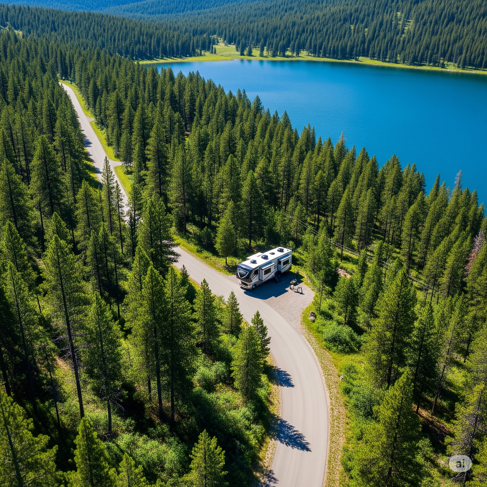 An RV parked at a scenic viewpoint in Montana