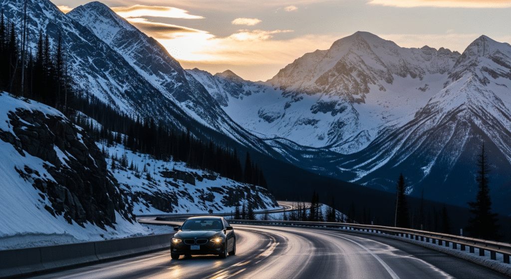 A car driving through Montana after getting insurance